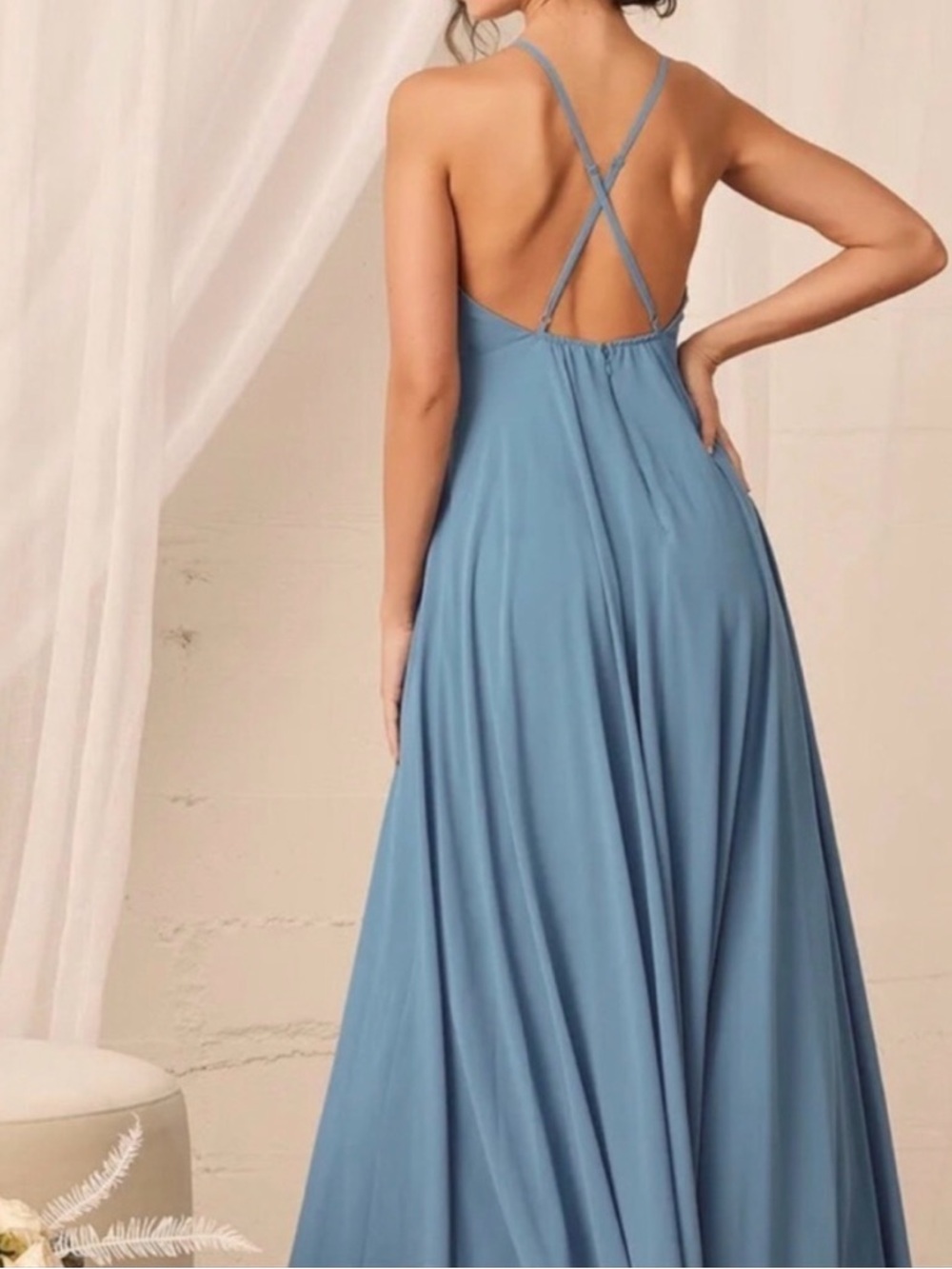 Lulu's Slate Blue Halter Maxi Dress - Picture 2 of 5
